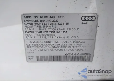 2016 Audi Q3 2.0T Premium Plus z USA, uszkodzony, nr VIN WA1GFCFSXGR004063